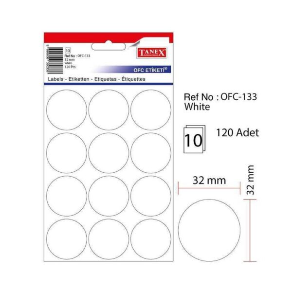 Tanex Zelfklevend Etiket 32mm - Wit #OFC-133W-412478