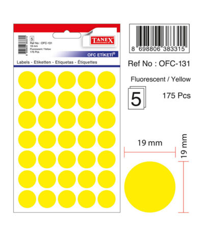 Tanex Zelfklevend Etiket 19mm - Geel #OFC-131Y-0
