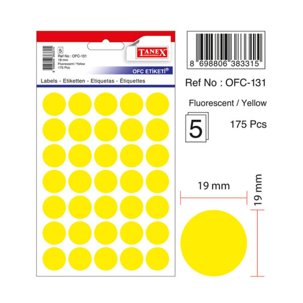 Tanex Zelfklevend Etiket 19mm - Geel #OFC-131Y-0