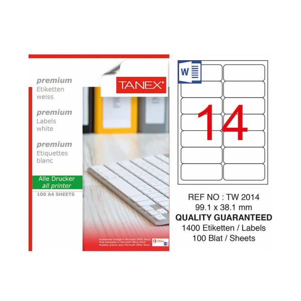 ETIKET ZELFKL A4 99.1X38.1MM WIT TANEX #TW-2014-0