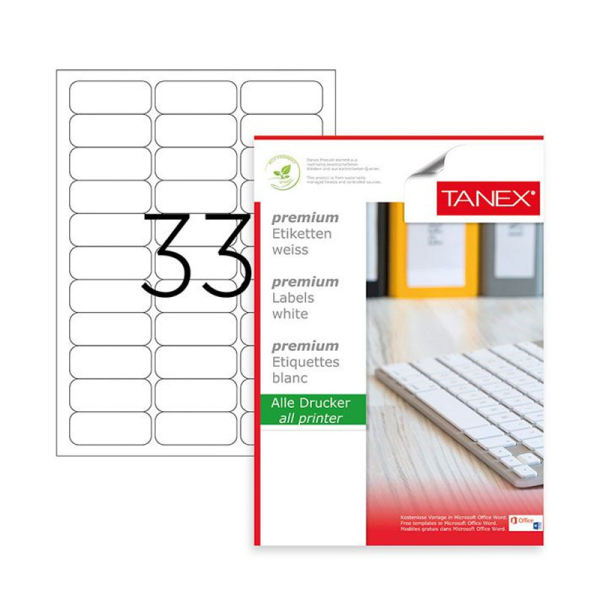 ETIKET ZELFKL A4 63.5X25.4MM WIT TANEX #TW-2033-0
