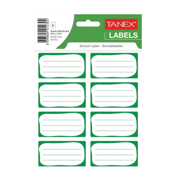 SCHOOLETIKET GROEN 64X35MM TANEX# BRD 7005-0