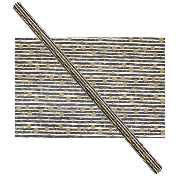 Cadeaupapier 76X250CM zwart/wit/goud 50G kerstpapier-0