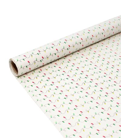 Cadeaupapier 76X250CM wit - kerstlichtjes 50G Kerstpapier-529651