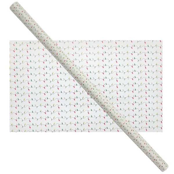 Cadeaupapier 76X250CM wit - kerstlichtjes 50G Kerstpapier-0
