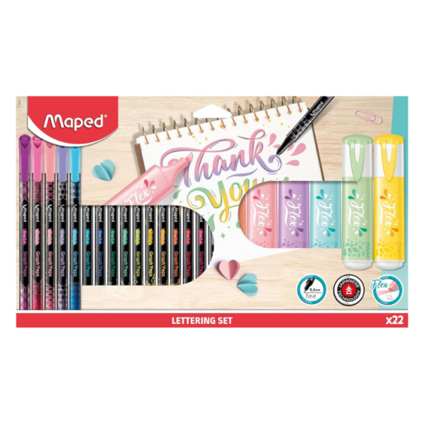 Lettering set 16 Fineliners, 6 Highlighters - Maped #983719-0