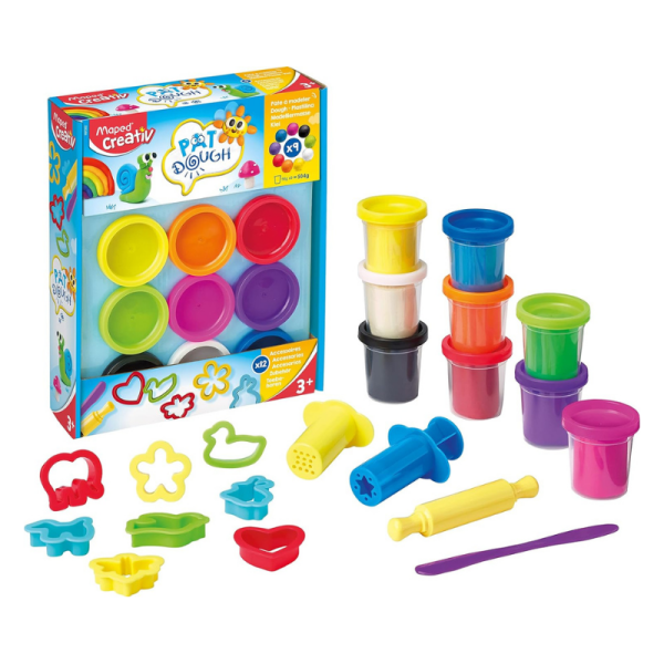 KLEISET - PAT DOUGH 9 KLEUREN + 12 ACCESSORIES MAPED#907202-0