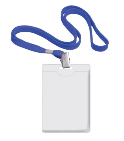 NAAMBADGE PLASTIC VERT. 90X58MM MET BLAUW KOORD CNTR#91637-0