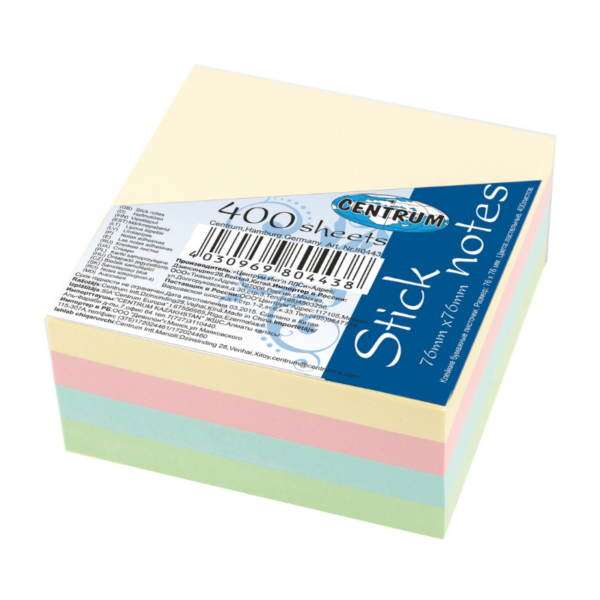 MEMOBLOK ZELFKLEVEND 76X76MM 400VL PASTEL CNTR#80443-0