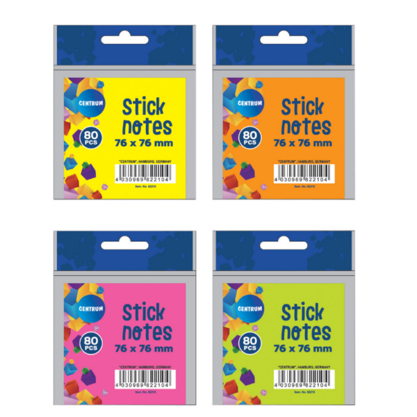 MEMOBLOK ZELFKLEVEND 76X76MM 80VL NEON CNTR#82210-0