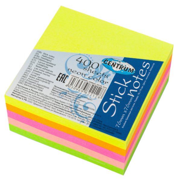 MEMOBLOK ZELFKLEVEND 76X76MM 400VL NEON CNTR#82212-0