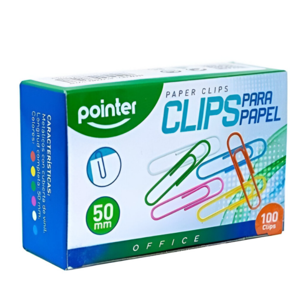 PAPERCLIPS GEKLEURD "POINTER" 50MM 100PCS ARG#PC-50MM-100B-0