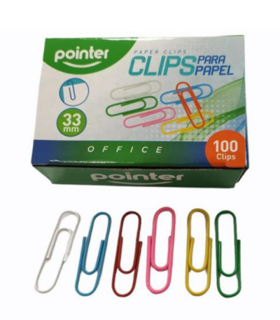 PAPERCLIPS GEKLEURD "POINTER" 33MM 100PCS ARG#PC-33MM-100B-0