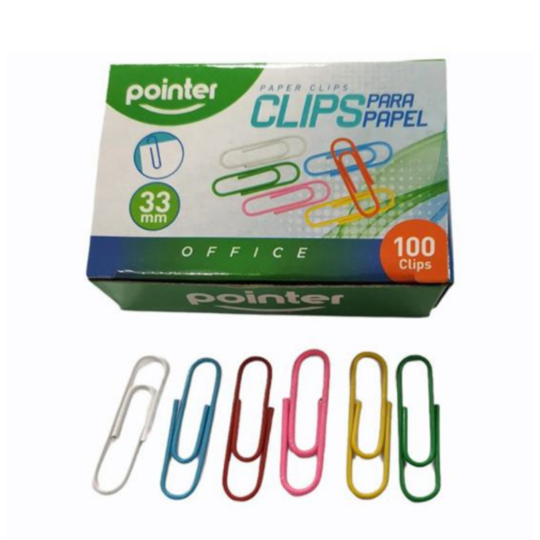 PAPERCLIPS GEKLEURD "POINTER" 33MM 100PCS ARG#PC-33MM-100B-0